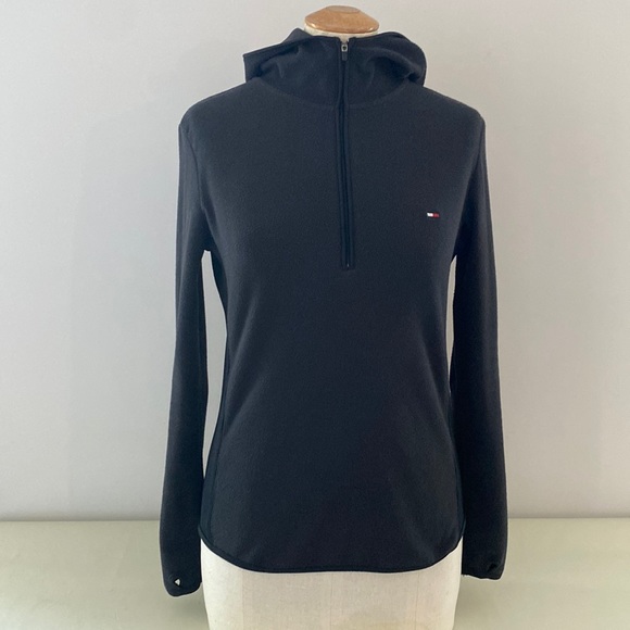 Tommy Hilfiger long sleeve black fleece hoodie with zippered front. Extra Small. - Picture 2 of 15